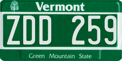 VT license plate ZDD259