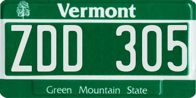 VT license plate ZDD305