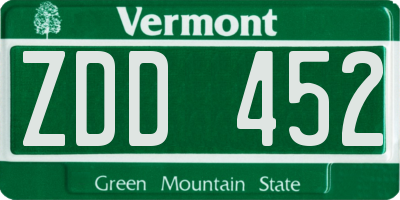 VT license plate ZDD452