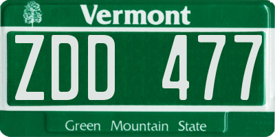 VT license plate ZDD477