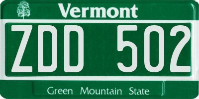 VT license plate ZDD502