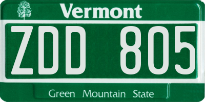 VT license plate ZDD805