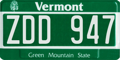 VT license plate ZDD947
