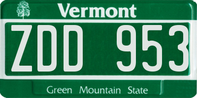 VT license plate ZDD953