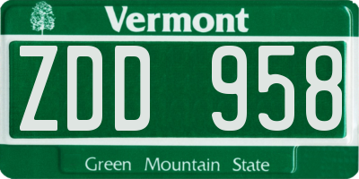 VT license plate ZDD958