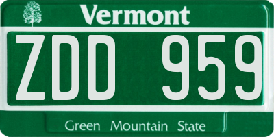 VT license plate ZDD959