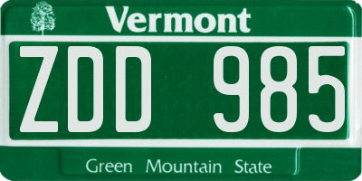 VT license plate ZDD985