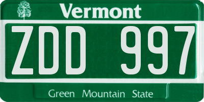 VT license plate ZDD997