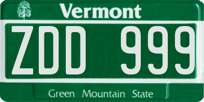 VT license plate ZDD999