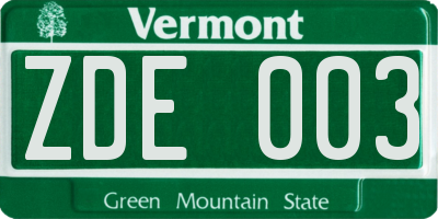VT license plate ZDE003