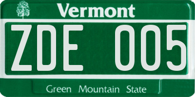 VT license plate ZDE005