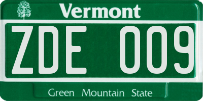 VT license plate ZDE009