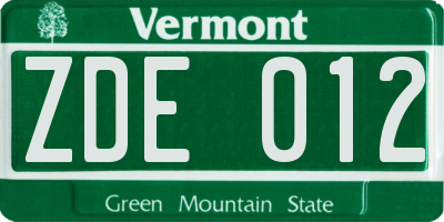 VT license plate ZDE012