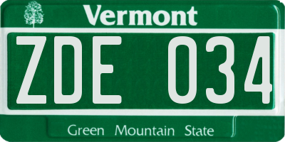 VT license plate ZDE034