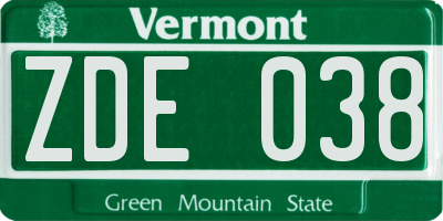 VT license plate ZDE038