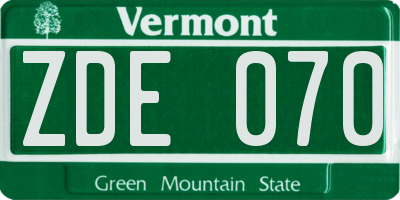 VT license plate ZDE070