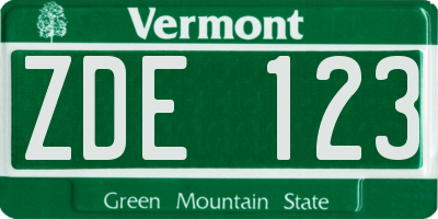 VT license plate ZDE123