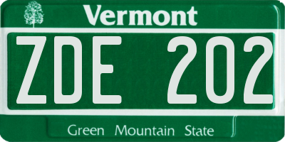 VT license plate ZDE202