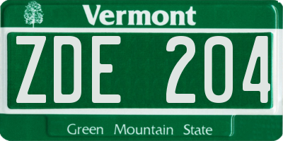 VT license plate ZDE204