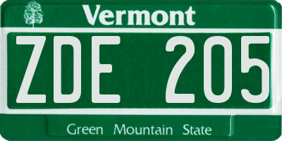 VT license plate ZDE205