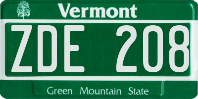 VT license plate ZDE208