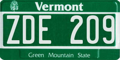 VT license plate ZDE209