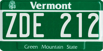 VT license plate ZDE212
