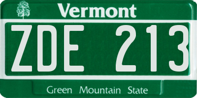 VT license plate ZDE213