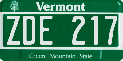 VT license plate ZDE217