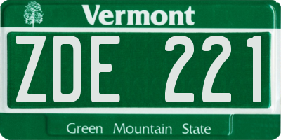 VT license plate ZDE221