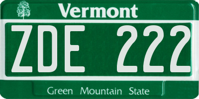 VT license plate ZDE222