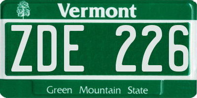VT license plate ZDE226