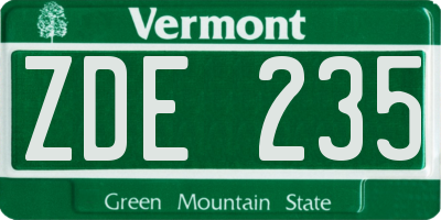 VT license plate ZDE235