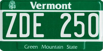 VT license plate ZDE250