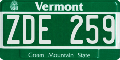 VT license plate ZDE259