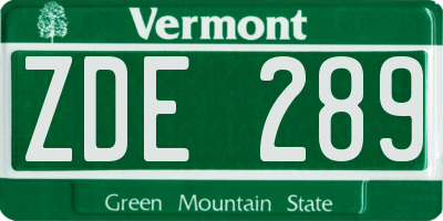 VT license plate ZDE289