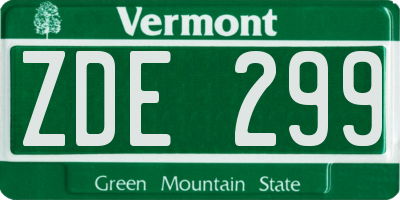 VT license plate ZDE299