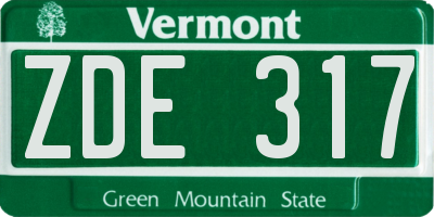 VT license plate ZDE317