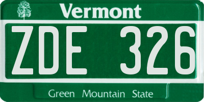 VT license plate ZDE326