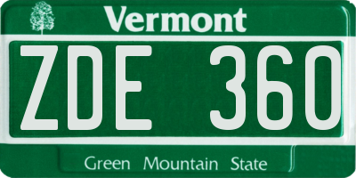 VT license plate ZDE360