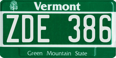 VT license plate ZDE386