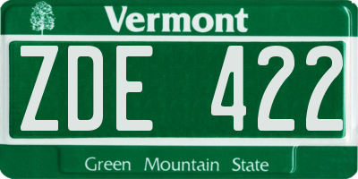 VT license plate ZDE422