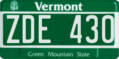 VT license plate ZDE430