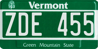 VT license plate ZDE455