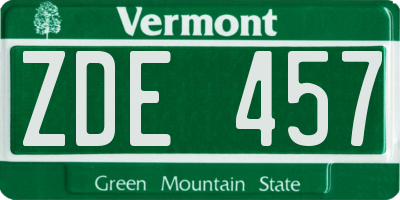 VT license plate ZDE457