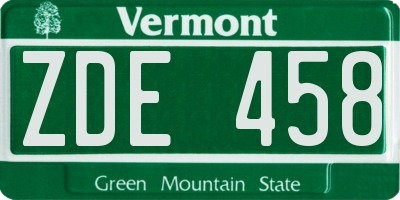 VT license plate ZDE458