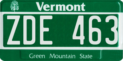 VT license plate ZDE463