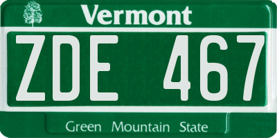 VT license plate ZDE467
