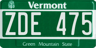 VT license plate ZDE475