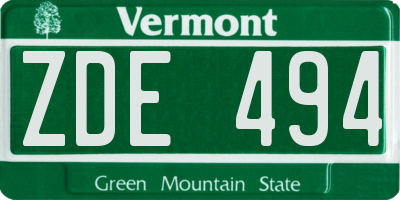 VT license plate ZDE494